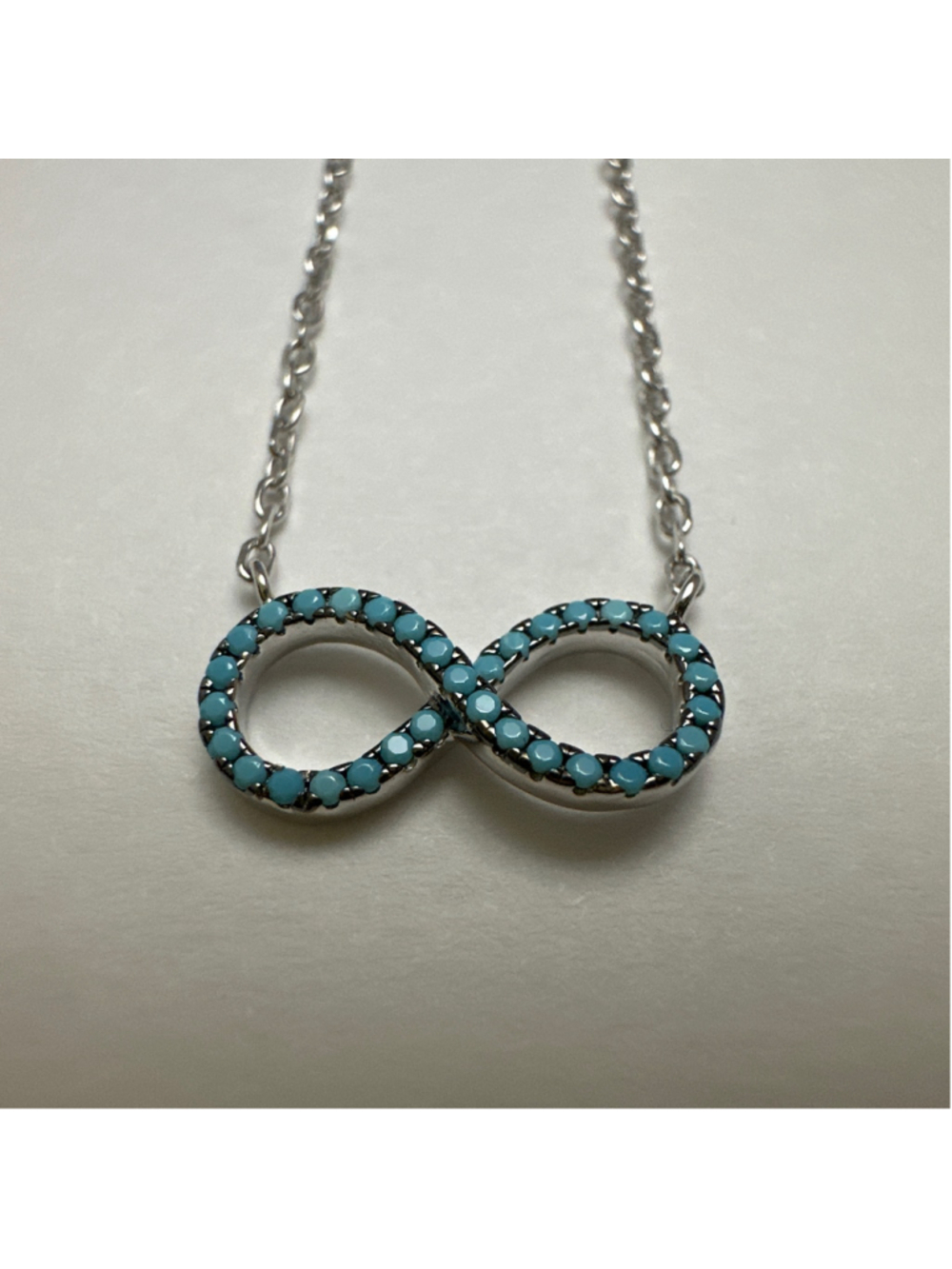Women's Infinity Necklace Turquoise set in 925 Sterling Silver 16-18 inch